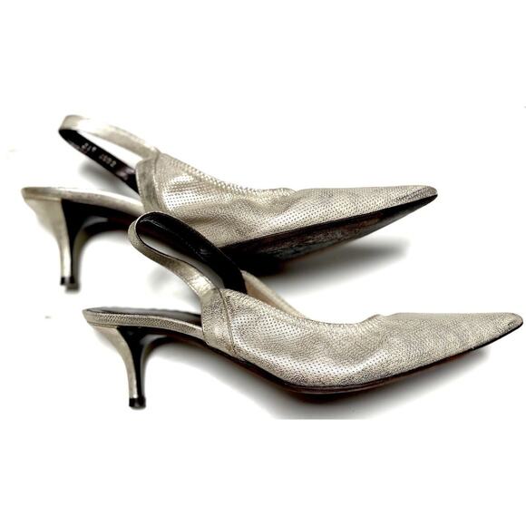 Donald J Pliner 9 Kitten Heel Pointy Heel Strap White Shiny Pearl Beauties - Picture 2 of 10